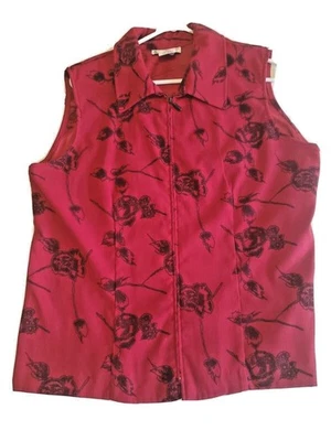 Chaleco Mujer Vintage Talla 14 Rojo Microfibra Cremallera Con Silueta Estampado Floral Bri Foto 1 de 4