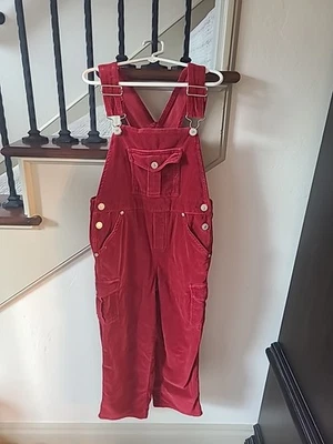 Vintage 90s Old Navy Girl Red Velvet Overalls Size 6/7 - Image 1 of 4