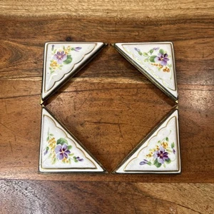 Set 4 Antique Porcelain Hand Painted Desk Blotter Corners Floral Sprig Gold Trim - Picture 1 of 13