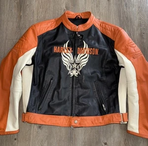 Harley Davidson Women’s Leather Jacket Size 2XL Black Orange Ivory Riding Biker - Picture 1 of 22