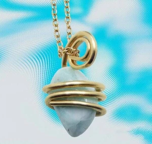 Natural Larimar Dolphin Stone Bronze Merlin's Gold Gemstone Pendant #51 - Picture 1 of 3