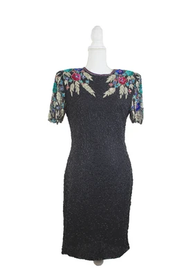 NWT Vintage 80s Scala 100% Silk Sequin Beaded Cocktail Dress Sz M  - Image 1 of 4