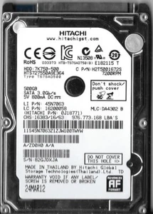 Hitachi HTS727550A9E364 500GB Sata Hard Drive P/N: 0J18771 MLC: DA4302 - Picture 1 of 2