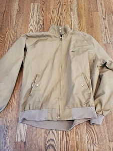Vintage LACOSTE GATOR LOGO tan khaki COTTON MOTO PLAID LINED JACKET LARGE IZOD - Picture 1 of 7