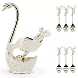 Coffee Spoon Holder Coffee Dessert Spoon Set Metal Swan Base Holder Spoon Organi - Picture 1 of 9