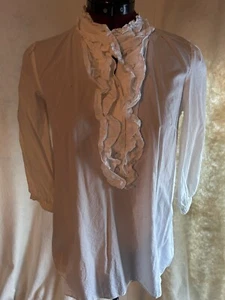 Womens Top "Bitten" Sarah Jessica Parker - white ruffle collar short sleeve SM - Picture 1 of 6