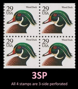 US 2484 Wood Duck Black 29c 3SP block 4 MNH 1991 - Picture 1 of 1