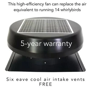 25 watt solar roof vent attic extraction exhaust fan + 6 eave intake vents free - Picture 1 of 10