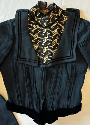 Antique Dress Bodice Victorian - Blue with Black Velvet Trim - Black Lace - Image 1 of 4