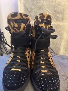 MIU MIU Calf Hair & Leather Leopard Studded High Top Trainers Size UK 6.5 EU 40 - Picture 1 of 16