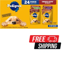 PEDIGREE CHOICE CUTS IN GRAVY Adult Soft Wet Dog Food 24Count Variety Pack 3.5oz - Picture 1 of 9