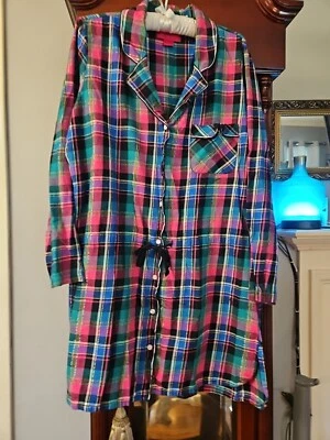 Victoria's Secret Nightgown Plaid Pink Black Button Down Long Sleeve Pjs Large  - Image 1 of 4