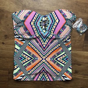 Jessica Simpson Women Sz S Multicolor Geo Print Swimsuit Bathing Suit Top *Read - Picture 1 of 12