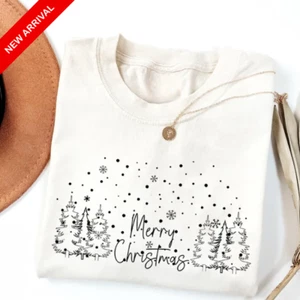 Merry Christmas Trees Shirt Merry & Bright Women'S Holiday Xmas Shirt S-5Xl - Picture 1 of 3