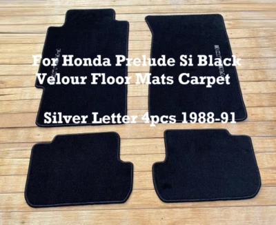 Alfombrillas de terciopelo negro para Prelude Si alfombra letra plateada 4 piezas 1988-91 Foto 1 de 4