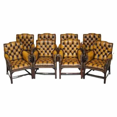 OCHO SILLONES CLUB THOMAS CHIPPENDALE CHESTERFIELD DE CUERO MARRÓN RESTAURADOS 8 Foto 1 de 4