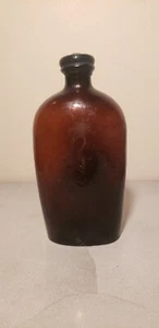 Nice Crude Unusual Amber Antique Glass 1/2 Pint Seam Side Flask w Cork - Picture 1 of 21