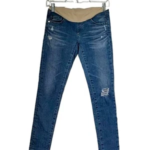 Pantalones de mezclilla ajustados AG ADRIANO GOLDSCHMIED maternidad desgastados con panel vientre talla 24 R - Imagen 1 de 7