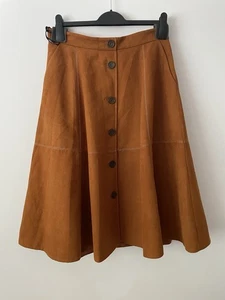 Karen Millen Rust/Tan Faux Suede Button Front Full Skirt Size 14 - Picture 1 of 3