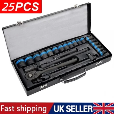 Heavy Duty 1/2" Ratchet Wrench Socket Set 8-32mm Metric Extension Bar Metal Case - Image 1 of 4