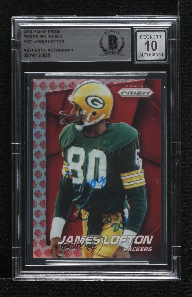 BAS 2014 Panini Prizm NFL Logo /75 James Lofton #127 BGS Authentic HOF Shield - Image 1 of 2