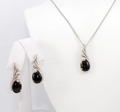 Juego de collar colgante Kabana de plata esterlina de ónix negro estriado 16" LNB2 Foto 1 de 4