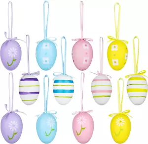 12Pcs Easter Decorations Eggs Hanging Ornaments Colorful for Easter Tree Basket - Picture 1 of 12