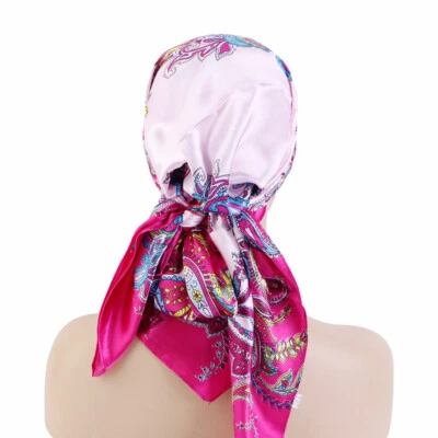 Bufanda cuadrada satinada hiyab mujer pañuelo envolvente chal cabeza cuello cubierta turbante 90*90 cm Foto 1 de 4