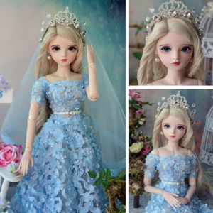 1/3 BJD Doll 24in Ball Jointed Girl Blue Dress Shoes Outfits Makeup Full Set Toy - Picture 1 of 9