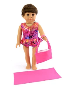Bolso de playa rosa caliente y manta de playa para muñecas American Girl de 18 pulgadas - Imagen 1 de 3