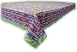 Indian Hand Block Print Tablecloth Kitchen Linen 100%Cotton Floral 150*220 cm - Picture 1 of 4