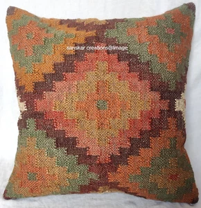 100% Natural Jute Kilim Cushion Cover Vintage Handmade 18x18" Pillow Case Throw - Picture 1 of 4