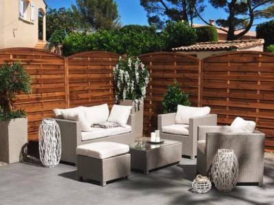 Rattan Gartenmöbel Lounge Sitzgruppe Sitzgarnitur brau weiß für Terrasse günstig - Bild 1 von 4