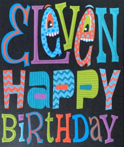 "Eleven Happy Birthday" Colourful Patterned Monster Type Birthday Card by Simson - Picture 1 of 5
