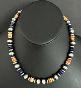 Sterling Silver Lapis Spiny Oyster Bead Necklace. 18 inch - Picture 1 of 12