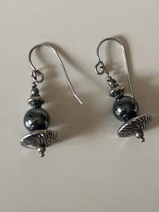 Vintage Sterling Silver  Dangle Earrings W/ Hematite Beads Hook 925 - Picture 1 of 5