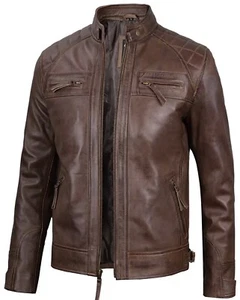 Decrum Mens Leather Jacket - Real Lambskin Cafe Racer Leather Jackets For Men - Picture 1 of 7