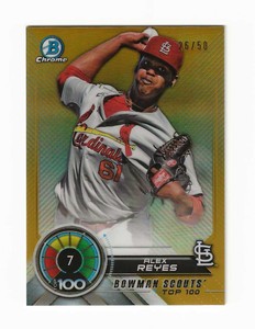 ALEX REYES 2018 BOWMAN CHROME SCOUTS TOP 100 GOLD #26/50 CARD #BTP-7 - NM-MNT