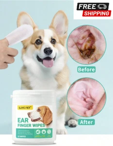 20 Counts Pet Ear Wipes,Ear Cleaner Finger Wipes For Dogs & Cats, Non-Irritating - Picture 1 of 8