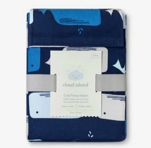 Cloud Island Fitted Crib Sheet Whales One Sheet Cotton Blue Baby NWT - Picture 1 of 3