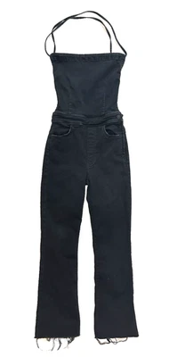 Mono MOTHER The Tie Back Hustler Tobillo Fray Denim Negro Talla 24 No Culpable Desteñido Foto 1 de 4