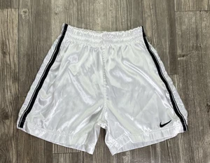 Nike Satin Nylon Shorts Vintage 90s Black White Satin Shiny Youth L - Picture 1 of 9