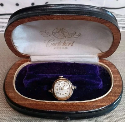 Original Cortébert Wrist Watch Box Solid Wood Purple Velvet Vintage With Watch - Image 1 of 4