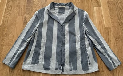 Vintage Annette Gortz Coat Avant Garde Striped Jacket 100% Linen Zip Front Sz 36 - Image 1 of 4