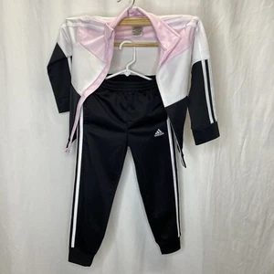 Adidas Girls Zip Front Classic Tricot Jacket and Joggers Set pink/wt/blk size - Picture 1 of 9