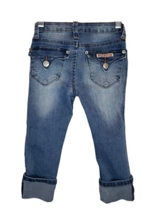 Hudson Girls Size 4 Distressed Medium Wash Cuffed Capri Flap Pocket Jeans - Picture 1 of 5