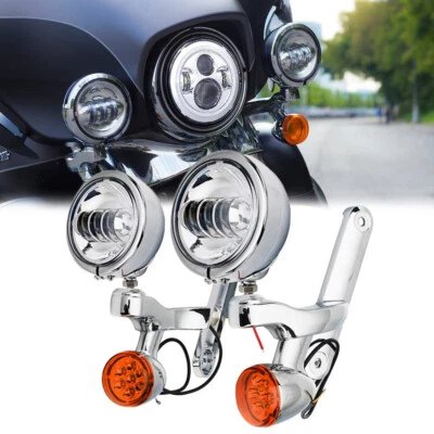 Turn Signals LED Spot Fog Light Bracket Kit For Harley Street Glide Road King US - Изображение 1 из 4