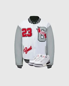 Sneak Gallery Mens Vintage Varsity Jacket 23 GOAT Appliqué Cement - Picture 1 of 3