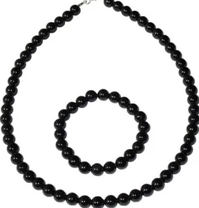 Parure collana e bracciale vera onice agata nera naturale con GARANZIA 8mm NUOVA - Foto 1 di 4