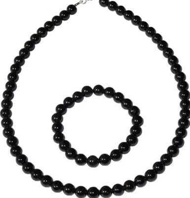 Parure collana e bracciale vera onice agata nera naturale con GARANZIA 8mm NUOVA - Immagine 1 di 4